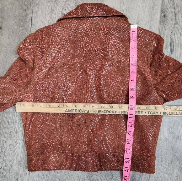 Vintage DINO'Z Metallic Reptile Print Leather Cropped Jacket Size XS - Picture 14 of 16